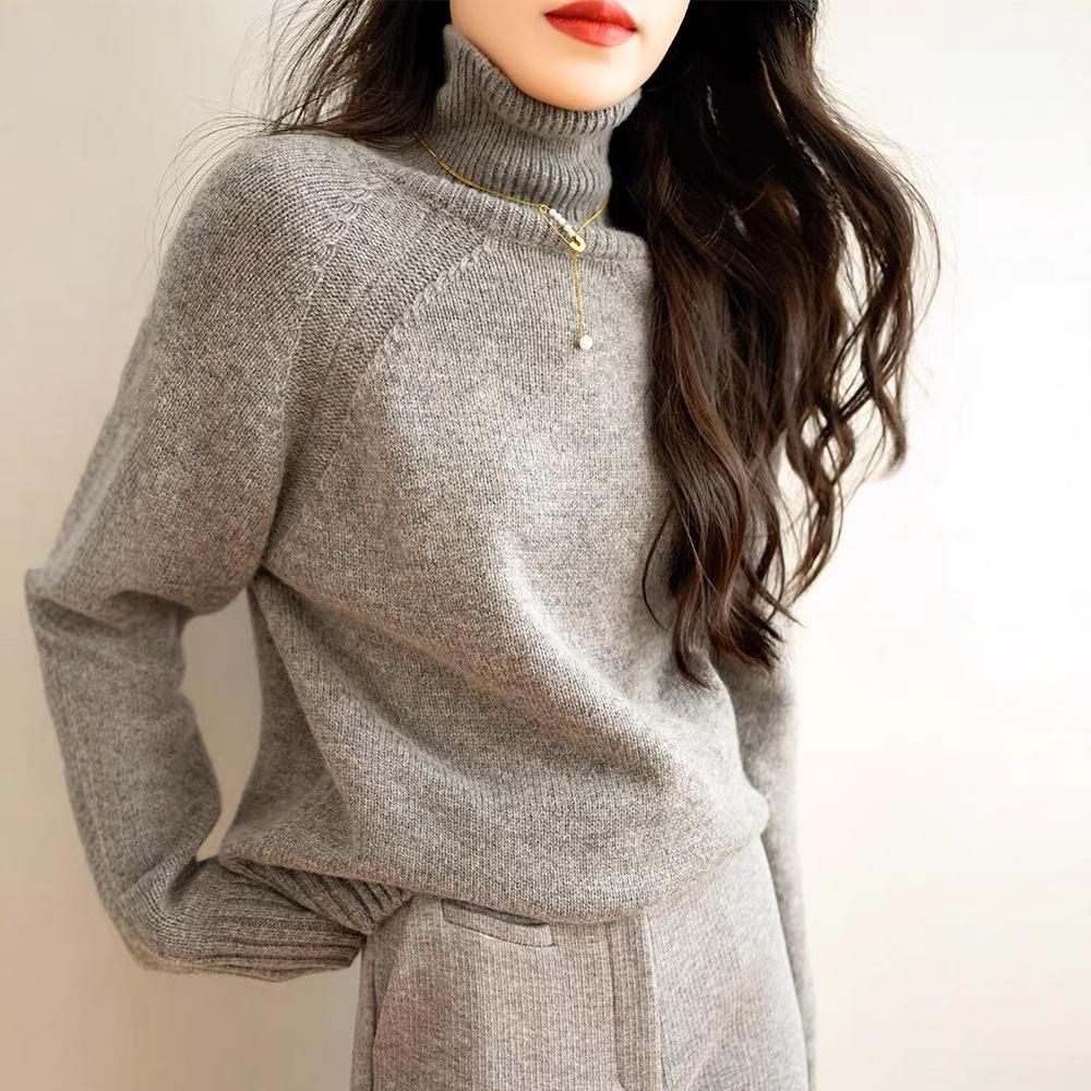 

Chic High-Neck Wool Sweater - Women s Autumn/Winter Loose Fit XL серый