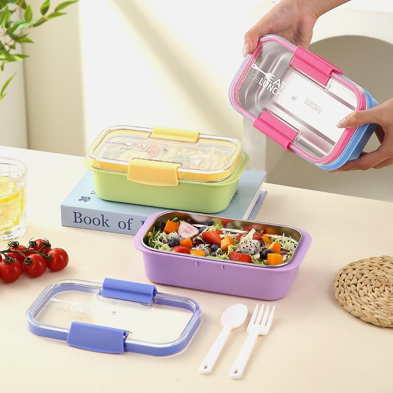 Stainless Steel Bento Box With Dividers For Office Lunch And Portable Food Storage