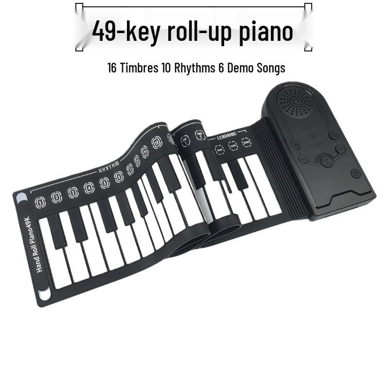 49-Key Hand-Rolled Portable Folding Trumpet Key Electronic Keyboard for Beginner Children