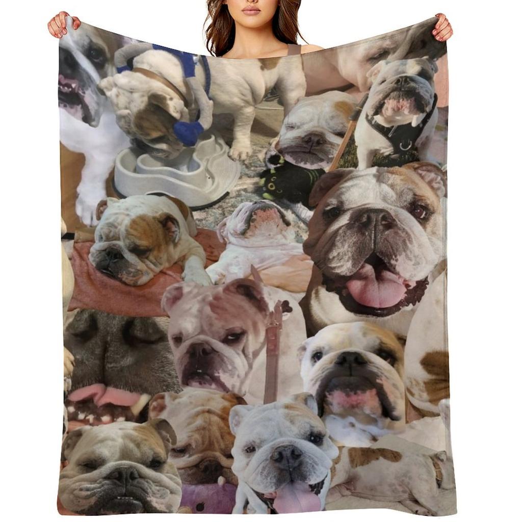Mochi Buldog Angielski Kolaż Koc Flanelowy Uroczy Kratka Ciężka Tkanina Flanelowa Koce