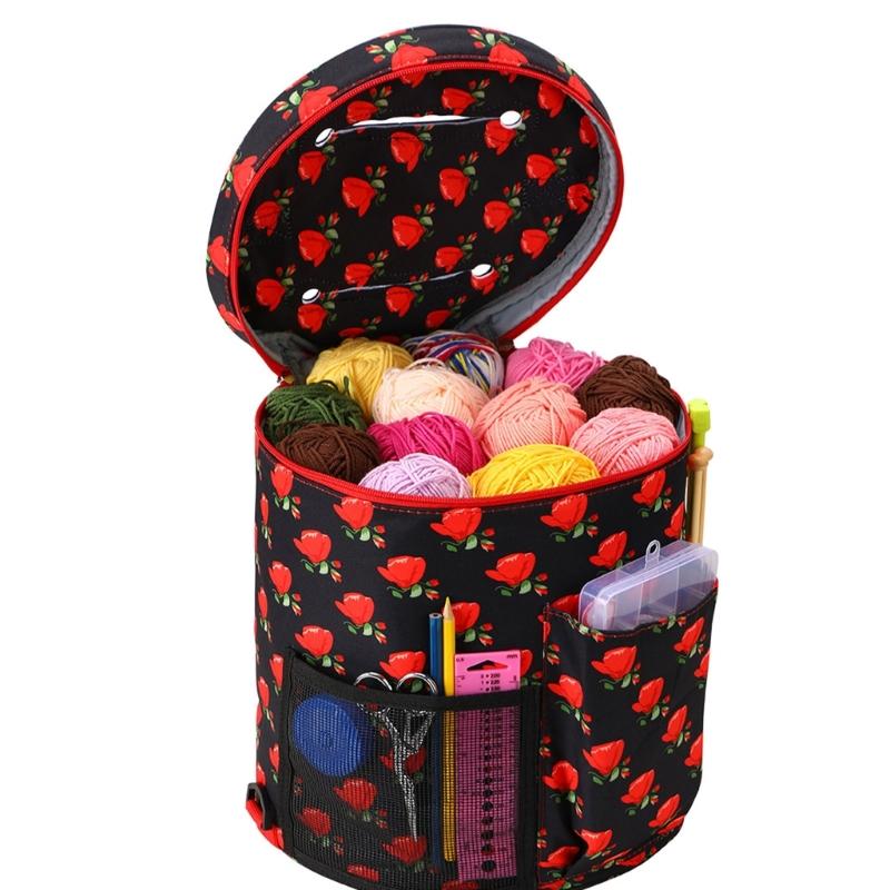 Knitting Tote Bag Crochet Bag Yarn Storage Bag with Compartments for Crochet Hooks, Knitting Needle and Accessories
