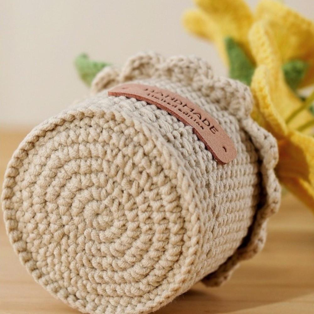 Handwoven Crochet Flowers Tung Blossom Realistic Artificial Flowers Snowflake Yarn Potted Knitted Flower Desktop Decoration