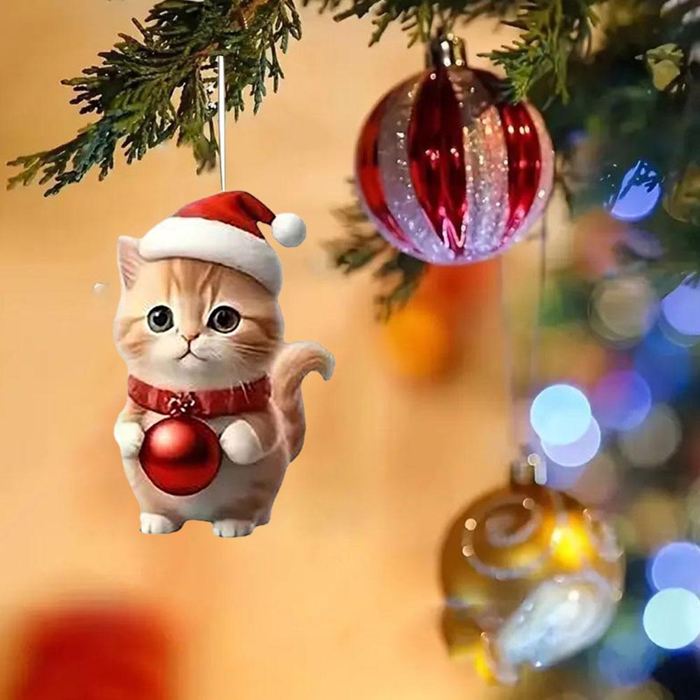 Christmas Tree Hanging Ornaments 2D Acrylic Cat Shaped Pendants Christmas Decorations For Home 2026 Xmas Gifts New Year 2026