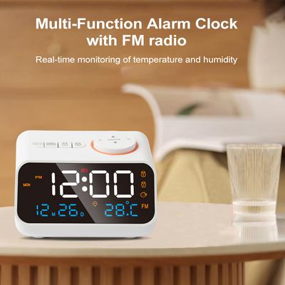 Digital Alarm Clock LED Display FM Radio Sleep Timer Sound Machine Dual Alarm Snooze Thermometer for Adults Seniors Kids