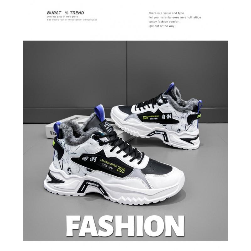 Putian Men's Shoes With Plush Insulation Cotton Teenagers Boys Casual Height Increasing Sports High Top Dad Trendy