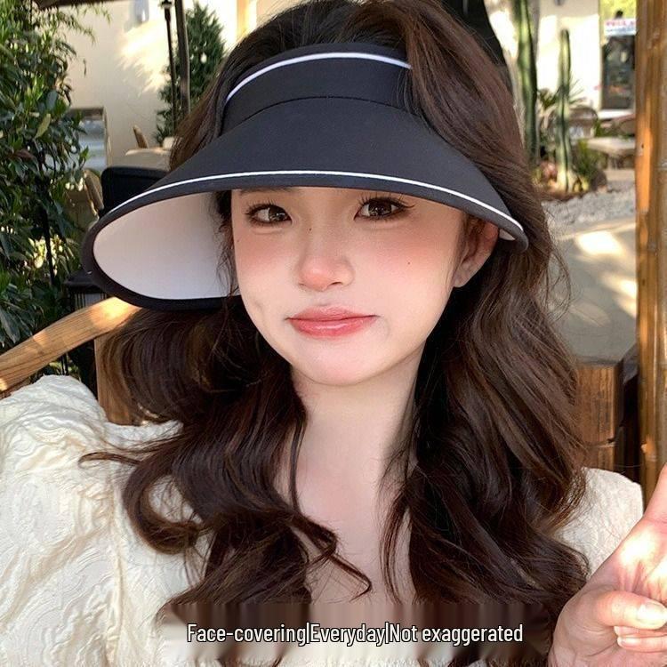 UPF50+ Women's Large Brim Sun Hat with Face Cover - 2025 Anti-UV Open Top Visor