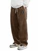 Pantaloni da uomo in velluto a coste a gamba dritta con coulisse in vita, tasche e logo, elasticizzati, vestibilità casual per l'uso quotidiano