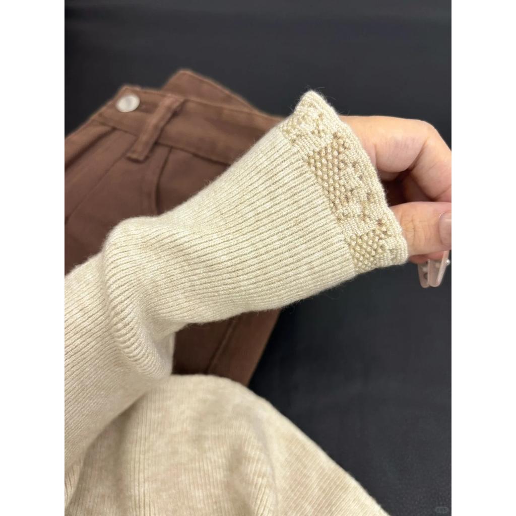 Half turtleneck inner knitted sweater women's autumn and winter lace splicing long-sleeved top soft waxy sweet wind shoulder sweater