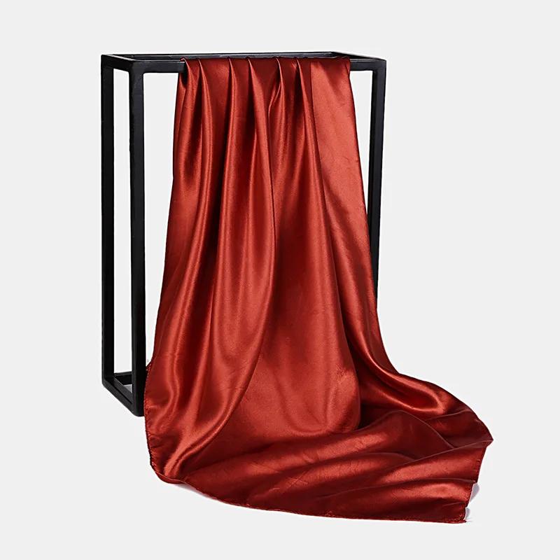 90Cm Solid Colors Neckerchief Hijab Scarf For Women Silk Satin Headband Hair Scarves Female Square Shawls Head Scarfs For Ladies