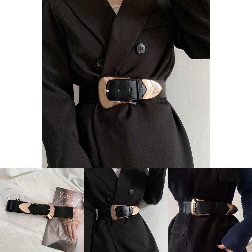 Black Wide Elegant Pu Belt For Women Versatile For Dresses And Styles Casual