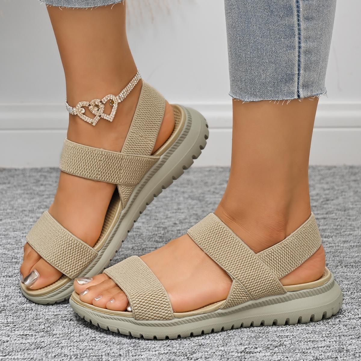 

Casual Khaki Canvas Strap Wedge Heel Sandals Women 2025 Summer Round Toe Medium Heel Sandals Comfortable Soft Sole Shoes Women 43 хаки
