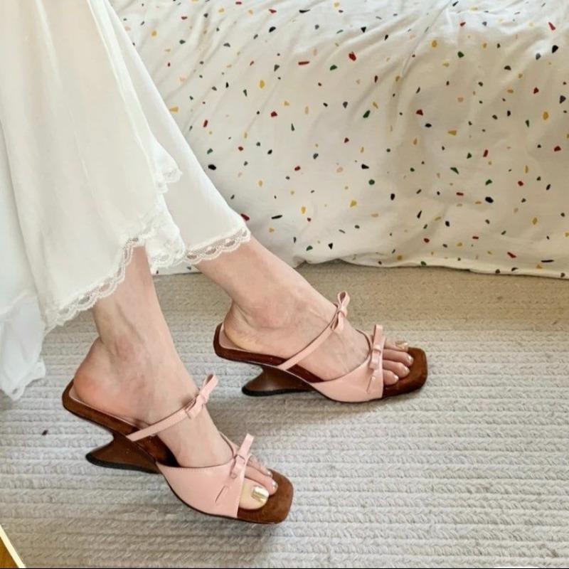 Women Sandals Butterfly-Knot Flip Flops Slippers Square Toe Peep Toe Rome Wedge Platform Woman’s Shoes Zapatos De Mujer