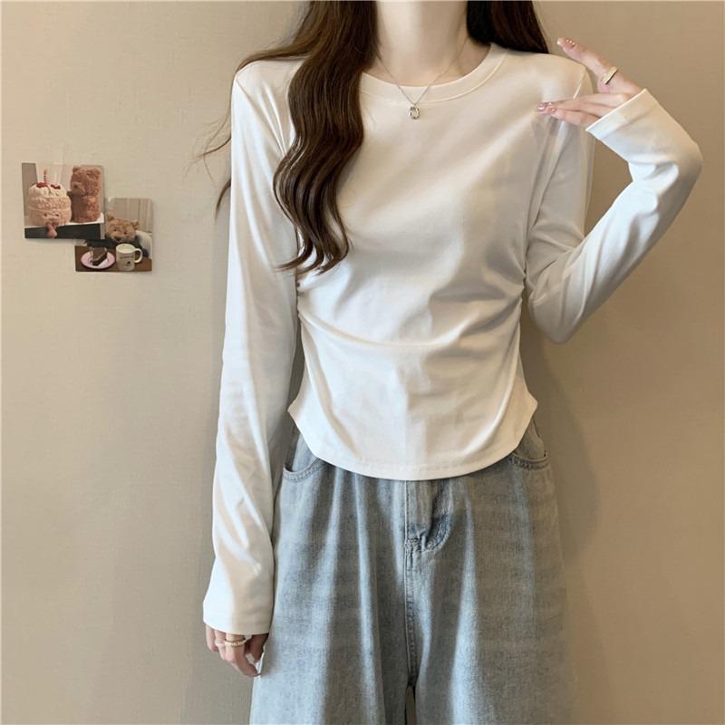 Solid color German velvet long-sleeved T-shirt for women's autumn and winter slim-fitting and thin short inner bottoming shirt, velvet warm clothes