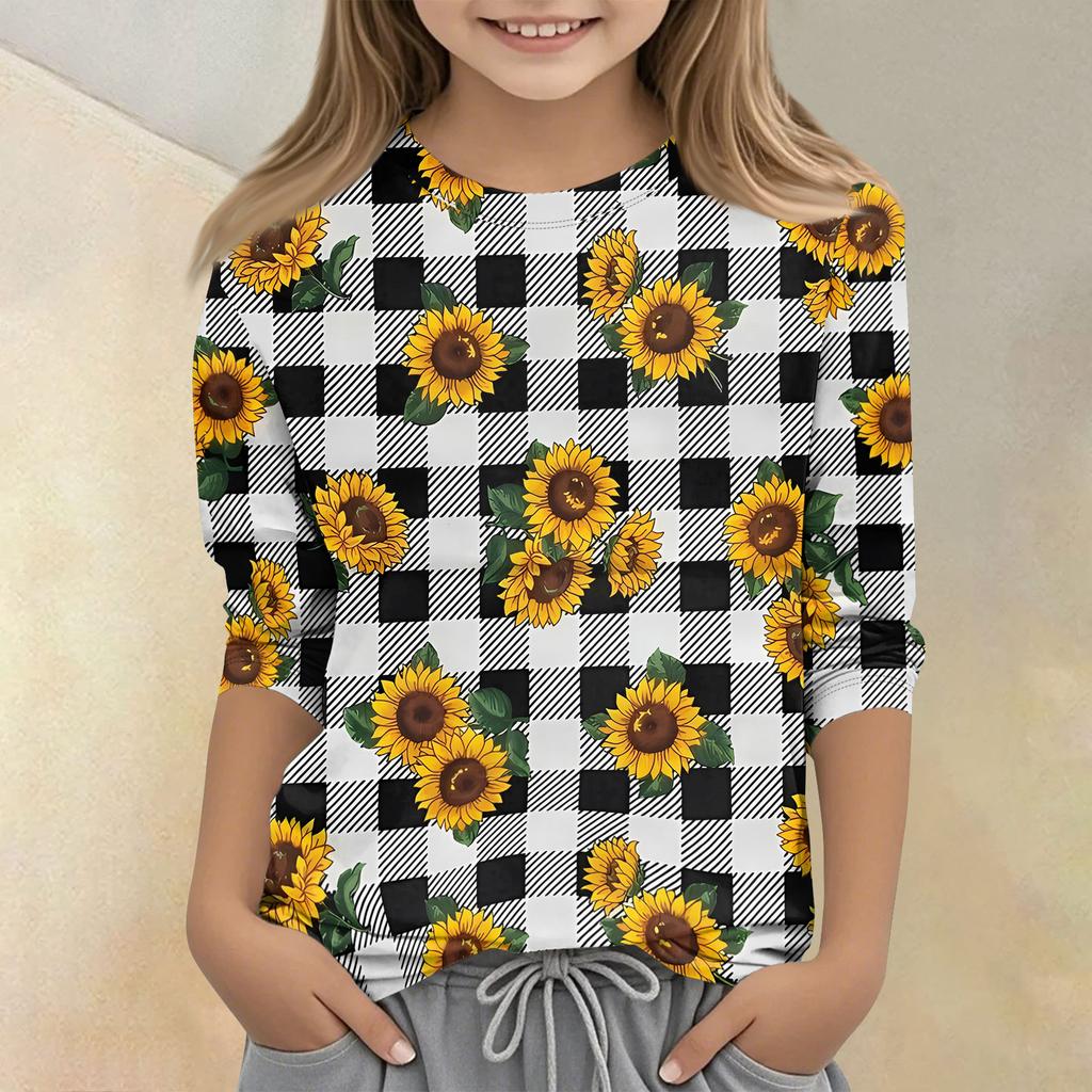 Kinder bedrucktes Rundhals Siebenviertelarm Freizeit T-Shirt