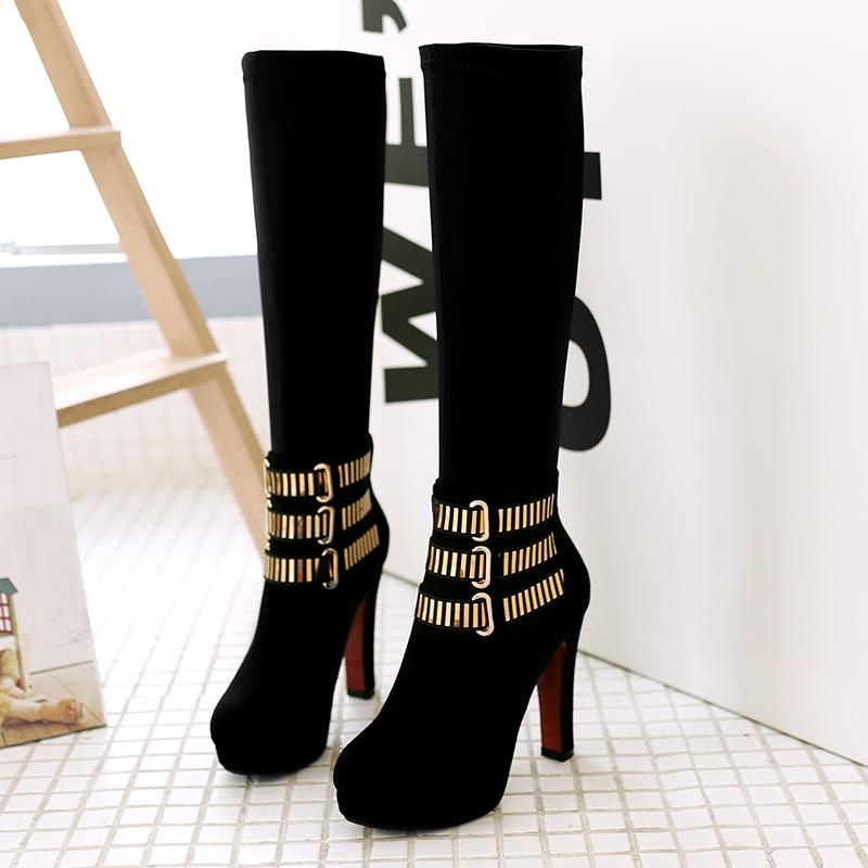 Damen High-Heel Stiefel Herbst und Winter neu wasserdicht Tisch Blockabsatz Übergröße vielseitig mittelhohe Stiefel