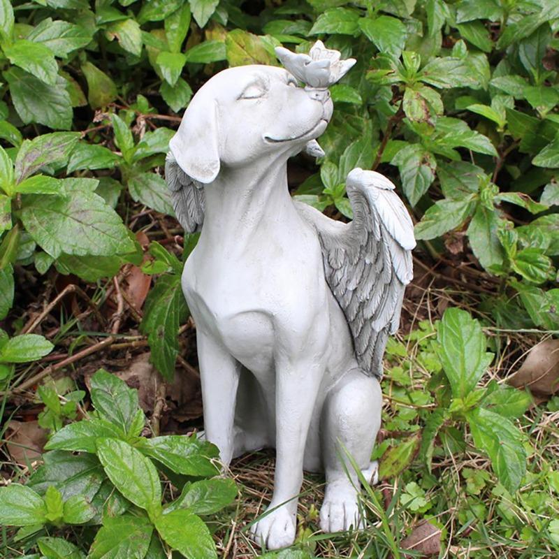 Resin Butterfly Angel Dog Sculpture Home Cute Pet Dog Memorial Statue for Outdoor Yard Spring Decor Garden Art Decoration