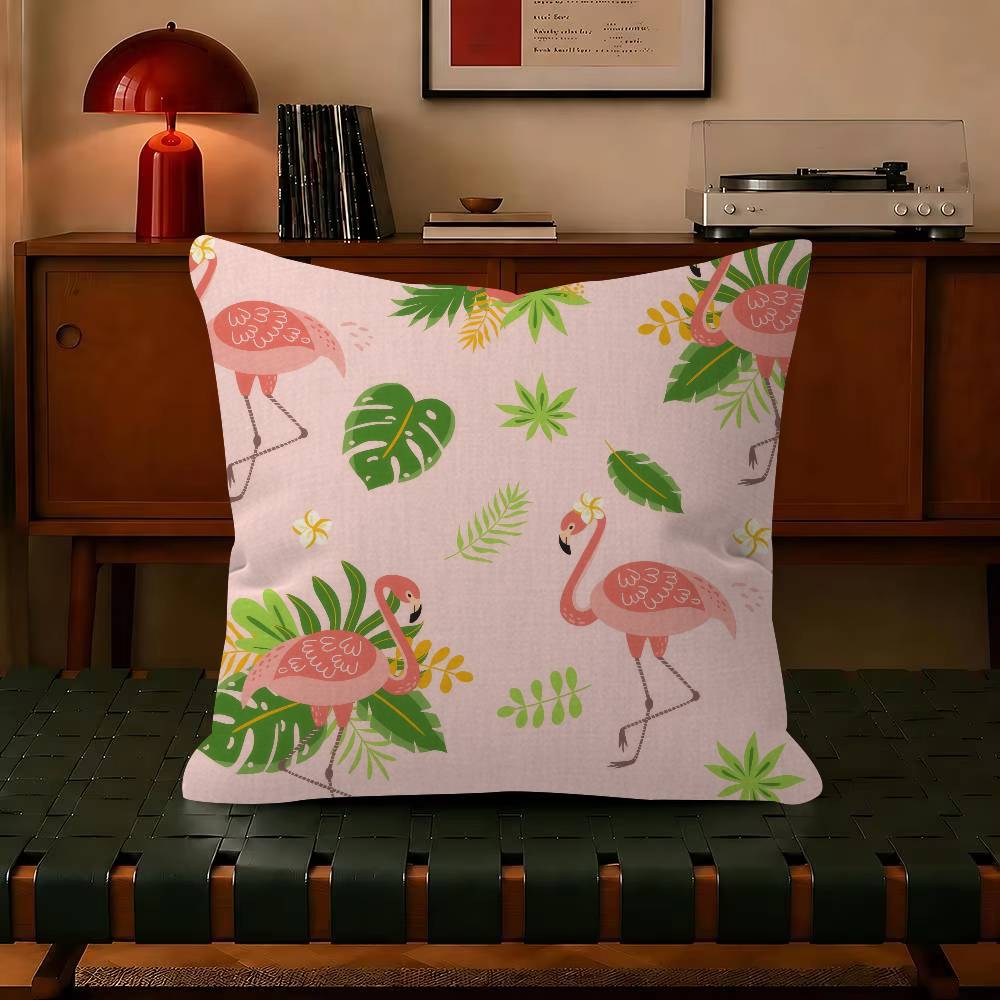Summer-Themed Flamingo Tropical Leaf Decorative Pillowcase Square Pillowcase Home Office Decorative Cushion Cover
