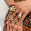 Salircon Punk Exaggerated Metal Finger Rings Set for Women Men Vintage Elegant Crystal Imitation Pearl Open Rings Luxury Jewelry