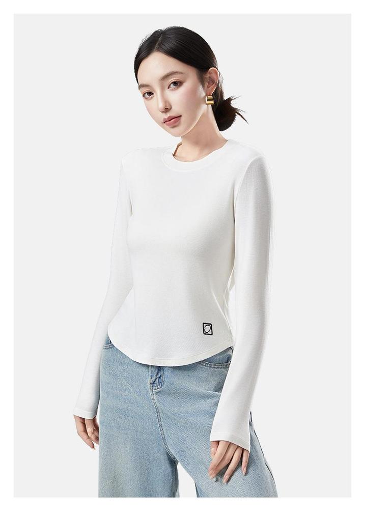 Women's Merino Wool Base Layer Top - Slim Fit, Round Neck, Embroidered, Thermal Fleece, Long Sleeve T-shirt for Autumn/Winter