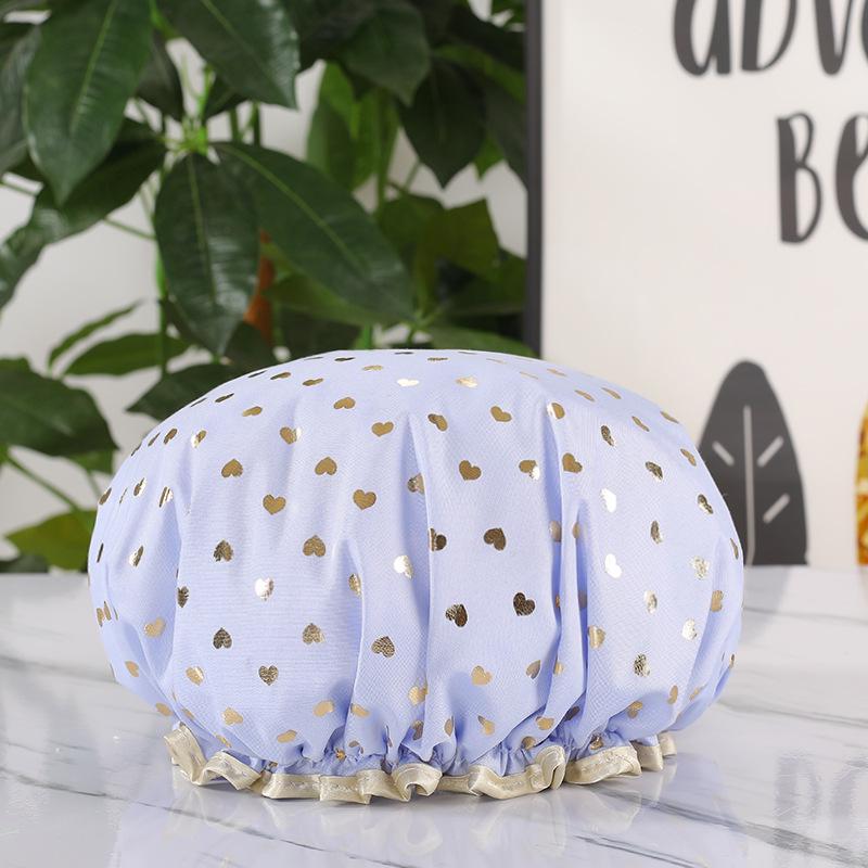 Women's Dual-Layer Waterproof Thickened Foldable Bath Cap - High-Elastic, Adult Size, Quick-Drying