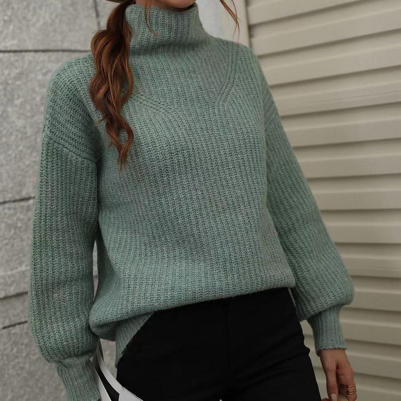 IHUASU Autumn and Winter Solid Colour Pullover Loose Women's High Neck Sweater