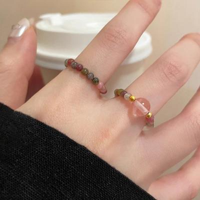 Large Round Jasper Bead Bracelet Ring for Women, Retro Elastic Rope Finger Ring, Elegant and Simple Finger Ring with High-end Style