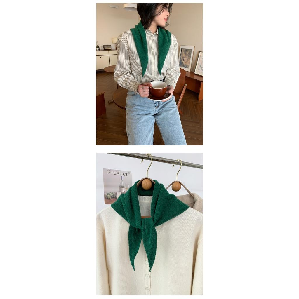Wool Temperament, Anti-aging Triangle Scarf, Knitted Small Shawl for Women in Autumn and Winter, Versatile Korean Version, Knotted and Shoulder Worn