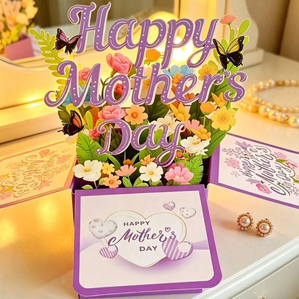 Best Wishes 3D Mother's Day Card Butterfly Flower Pop Up Card Mom Greeting Card  Party Decoration