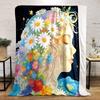 Abstract Art of Moon, Sun, and Flowers Printed Blanket, All-Season Multi-Use for Nap Camping Travel Car Sofa Luxury Gifts