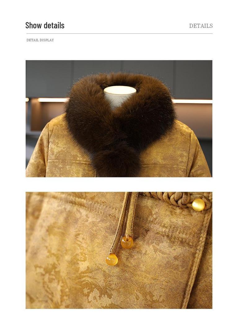 Women's Retro Cotton Jacket with Fur Collar - Thick Warm Winter Coat for Middle-aged & Elderly