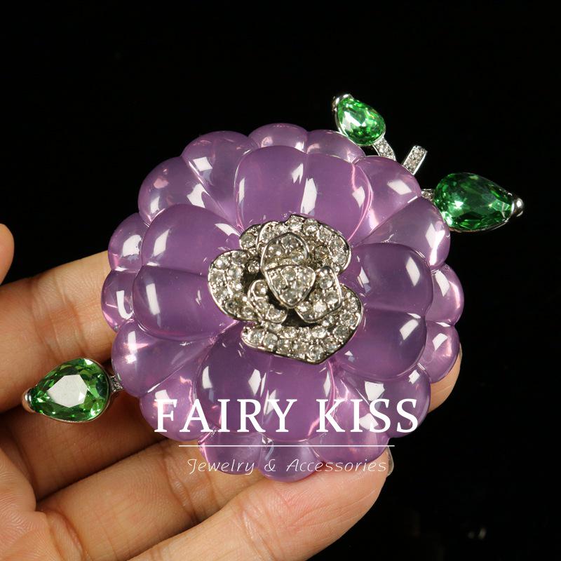 

Elegant Used Purple 3D Flower Brooch - High-End Jelly Design Corsage Chest Ornament