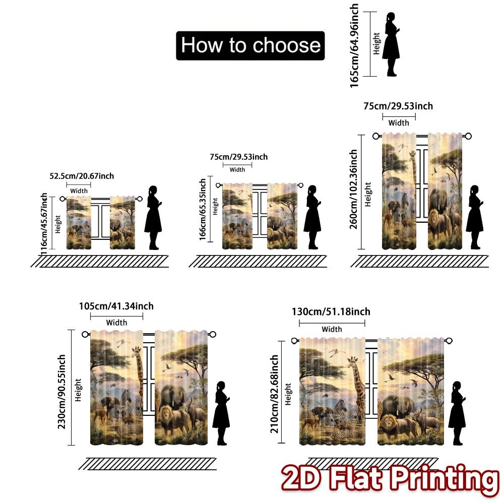 2pcs, 2D FLAT PRINTING Curtains (Without Rod) Savannah Harmony Popular Popular Curtain 100% Polyester Curtains Decorations