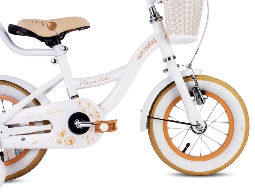 Children's Bicycle Bike For a Girl 12 Inches Basket Guide Wheels Flower Bike Dandelion White Beige Sun Baby