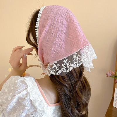 French Pastoral Style Headband Towel Lace Headband Sweet Headscarf  Girls