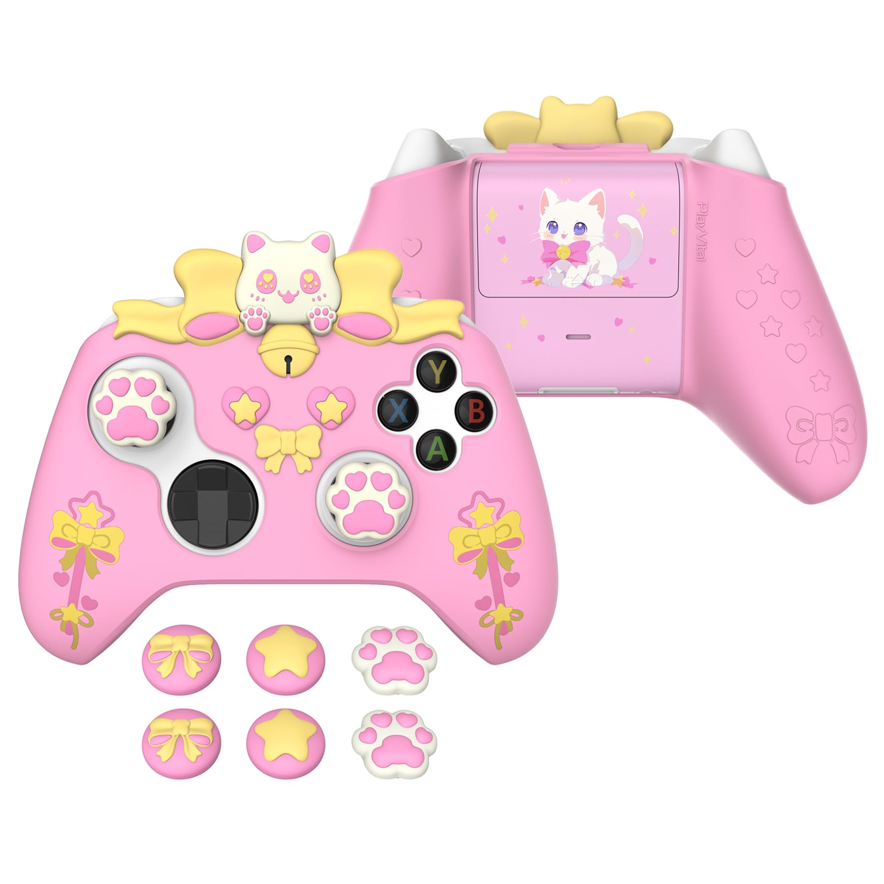 

PlayVital Sweetheart Kitty Silicone Cover for Xbox Series Includes Thumb Grips and Cute Grip Cover X/S Controllers, Stickers, Design, Non-Slip [Pink] рожевий