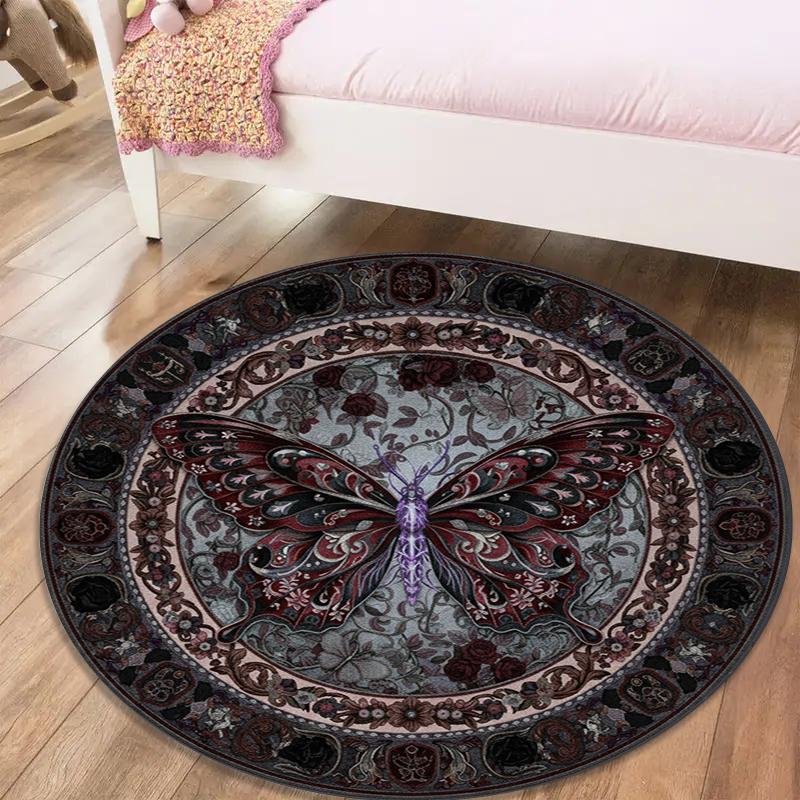 Schmetterling Gotischer Prunk Runder Teppich, Teppich für Wohnzimmer Schlafzimmer Sofa Spielzimmer Dekor, Rutschfeste Fußmatte83