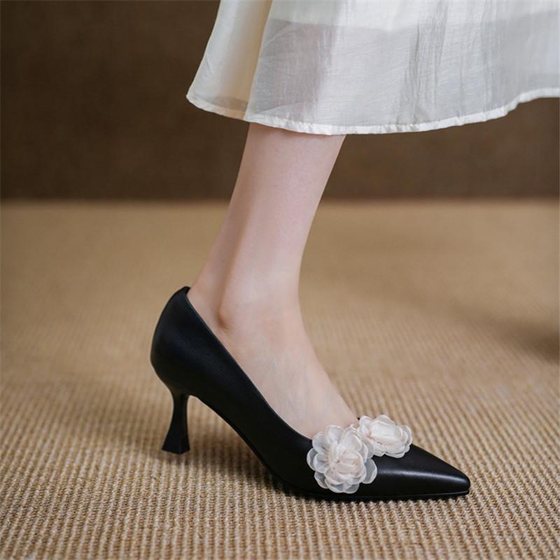 Fashion New Spring/autumn Genuine Leather Women Shoes Pointed Toe Shoes for Women Fashion Flower Shoes High Heels Handmade Women Pumps
