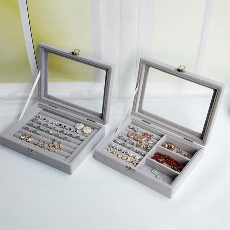 Compact Jewelry Case Display Rack Stylish Jewellery Organizer with Glass Lid Convenient Jewelry Storage Box for Travel