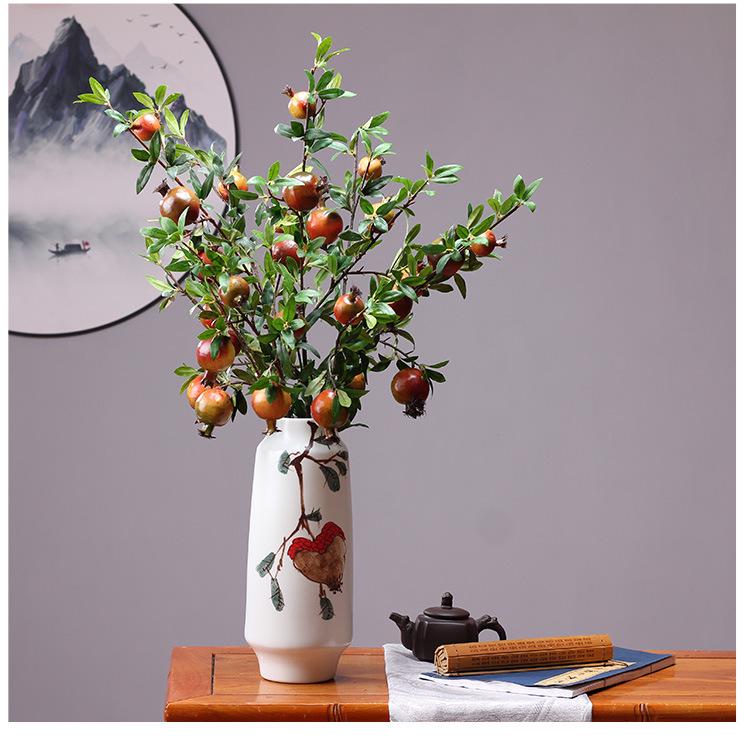 Artificial Pomegranate and Persimmon Fruit Flower Branch for Living Room or Entryway Decor