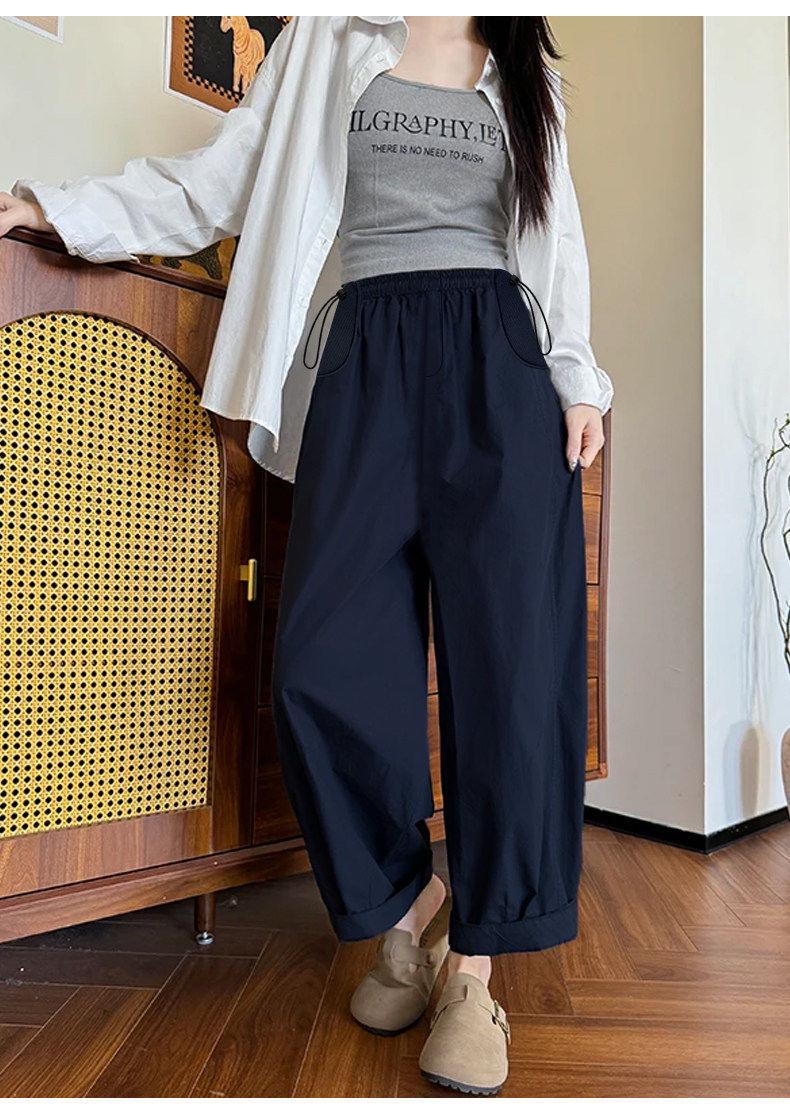 

White Maternity Cropped Carrot Harem Pants - Spring/Autumn Drawstring Casual Loose Fit (2026) XXL темно-синього кольору