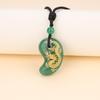 Green Agate Dragon Carving Lucky Charm Magatama Necklace [Koai] (Unisex)