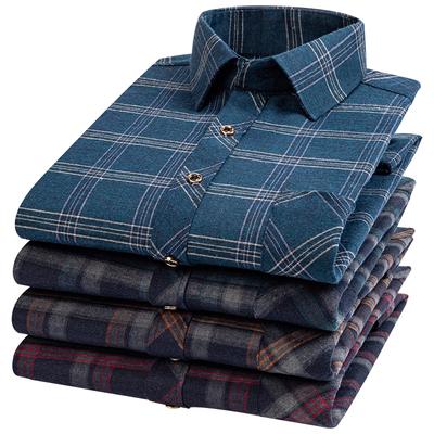 M-6XL Męskie Koszule Flanelowe z Czystej Bawełny z Długim Rękawem Pojedyncza Kieszeń Casualowa Krata Gruba Miękka Przytulna Szczotkowana Koszula Bluzka Odzież Męska