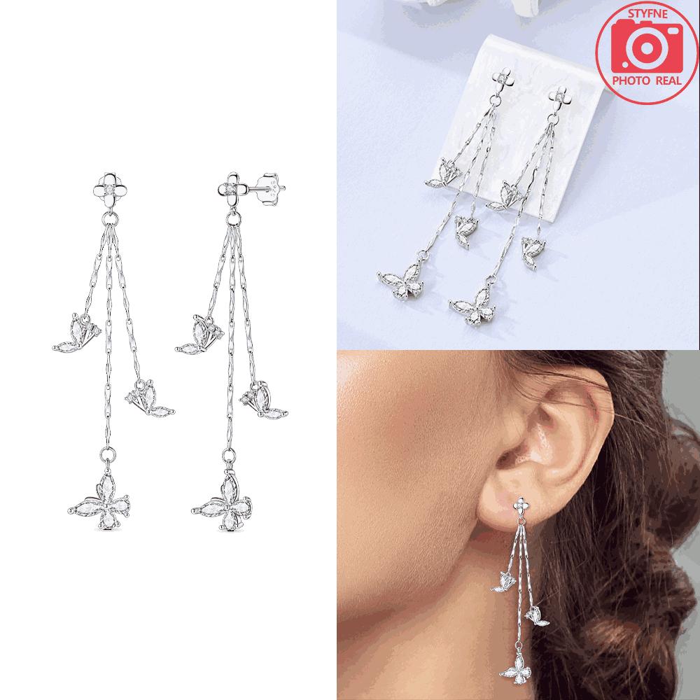 925 Silver Purple Iris Flower Stud Earrings Fringed Tassels Star Heart Earrings Woman's Accessory Jewelry Gift