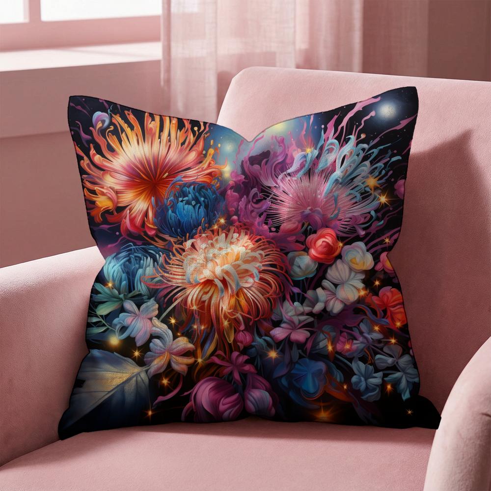 Stunning Colorful Floral Cushion Cover Multi-Scene Pillow Cover for Home & Car - Reversible, Soft & Durable for Daily Use