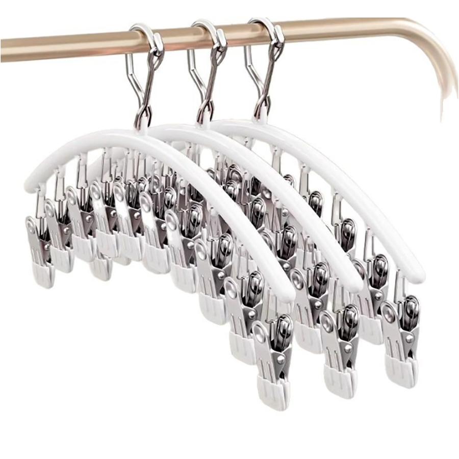 1/2/3pcs Clothes Hanger with 10 Clips Laundry Drying Rack Clothes Drying Rack Stainless Steel Sock Hangers Windproof Clip