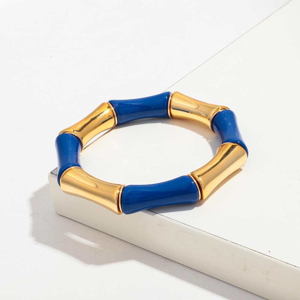 Retro Chunky Bamboo Curved Tube Acrylic Bracelets for Women New Trendy Resin Beaded Stretchy Stack Bangle Couple Jewelry Gifts
