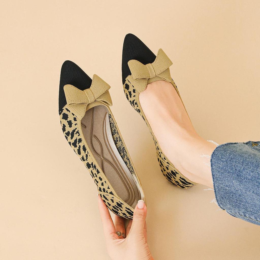 Punta Appuntita Bocca Bassa Tessuto Fondo Piatto Donna Fiocco Lavorato a Maglia Fondo Morbido Scarpe Grandi Taglia 34-43