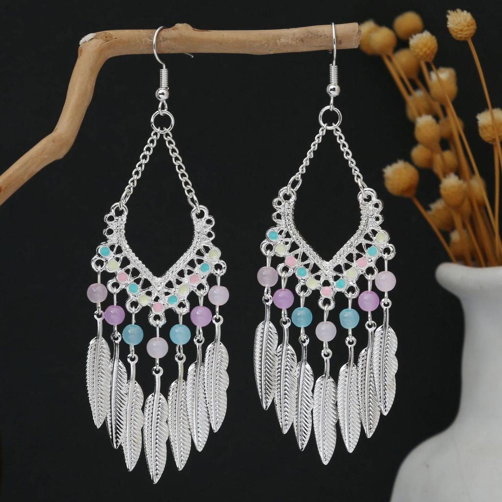 Personalized Bohemian Miao Silver Geometric Tassel Earrings