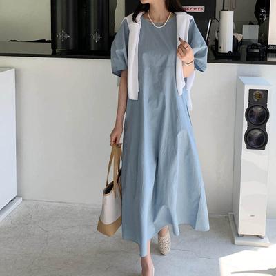 Summer Women's Loose Casual Minimalist Solid Color Dress Women's Long Skirt
