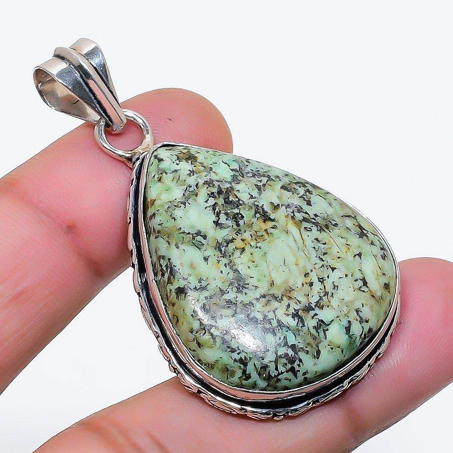Natural Tibetan Turquoise Gemstone 925 Sterling Silver Pendant 1.89 AP-14754